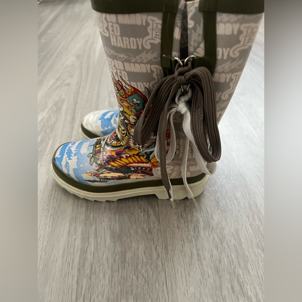 Ed Hardy Kids Rain & Snow Boots - Green, Blue, White - Picture 4 of 14